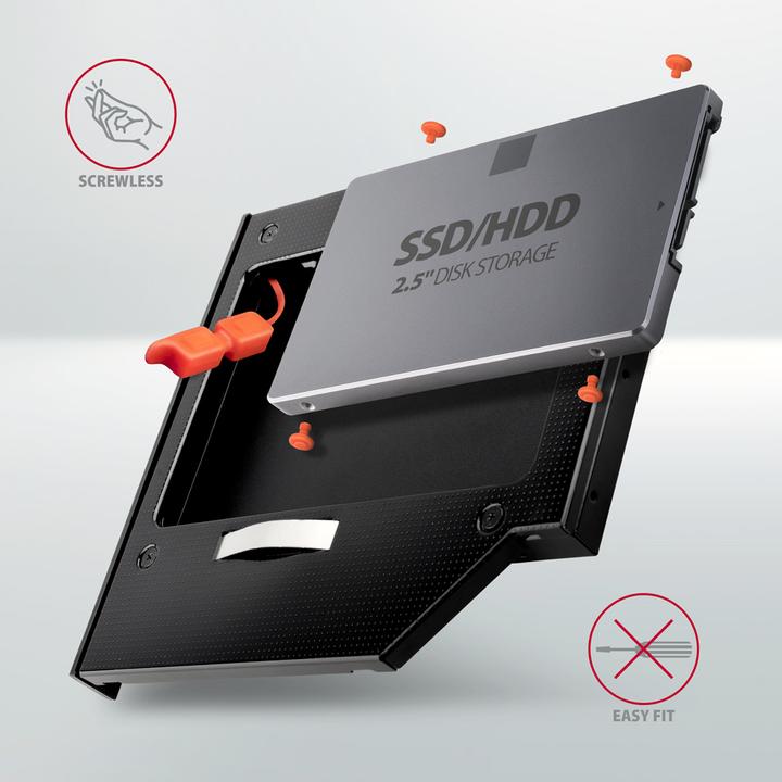 Actual product image Axagon RSS-CD12 2.5 inch SSD/HDD adapter for optical drive, 12.7 mm, LED