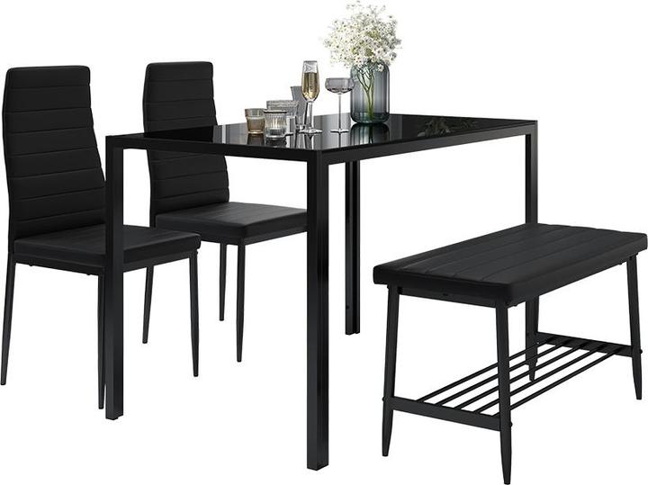 Vicco Esstisch-Set Grand, Schwarz, 120 x 70 cm 4-teiliges Set (Glass)
