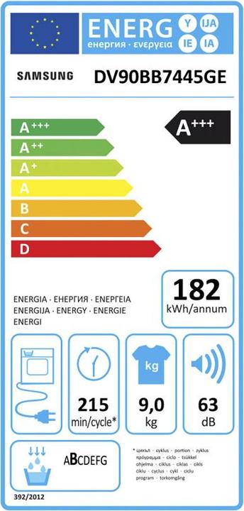 Label énergétique Samsung DV7400 & WW7400 (9 kg, Droite)