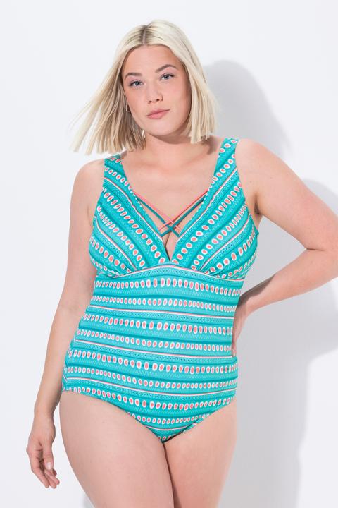Actual product image Ulla Popken Strappy Mixed Stripe One Piece Swimsuit (46)