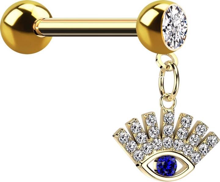 Produktbild Star Piercing Micro Barbell vergoldet mit Kugel und Kugel Kristall silber Anhänger glückliches Auge (Messing, Chirurgenstahl 316L)
