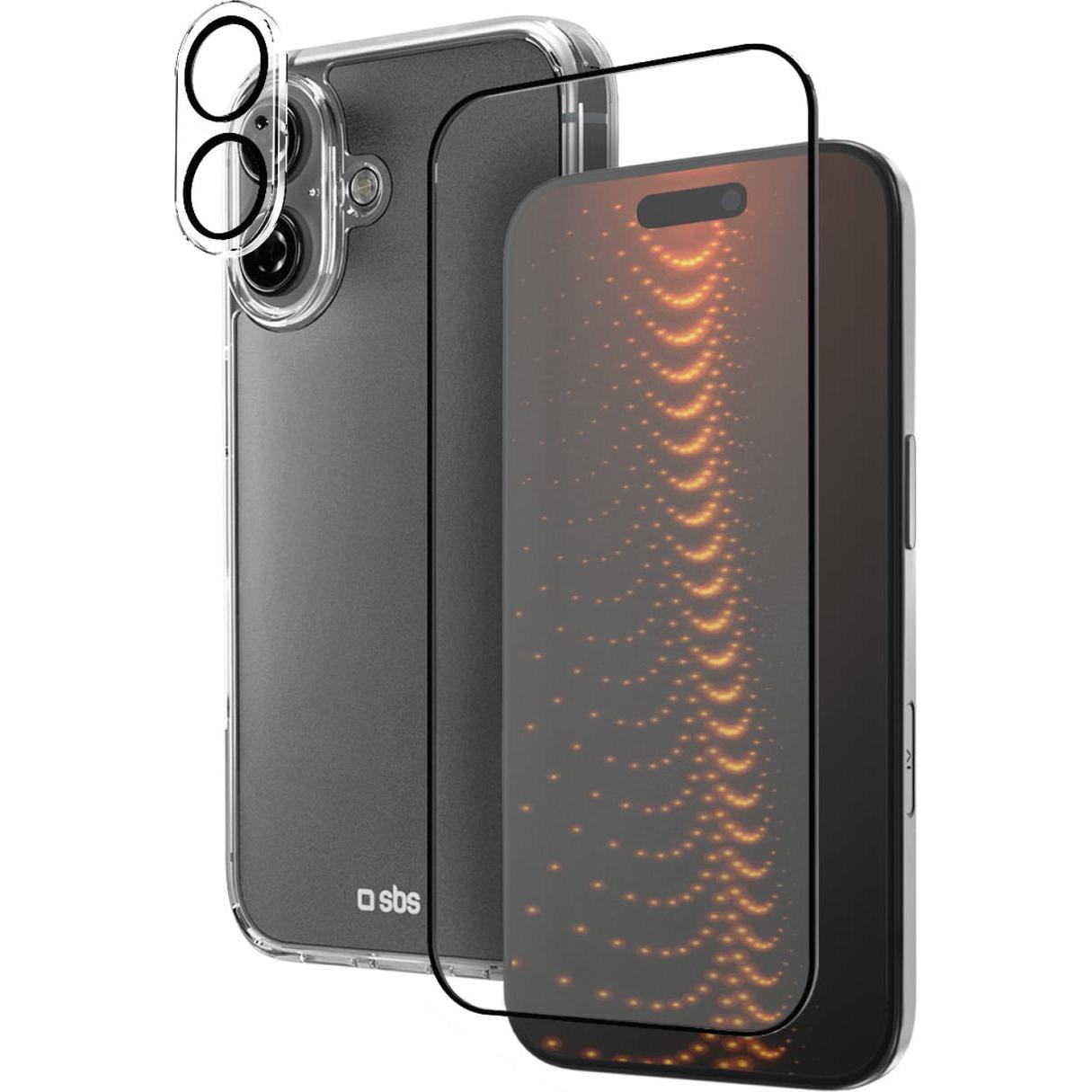 SBS SBS-Set mit D3O-Technologie für iPhone 16 - Hülle + Display- und Kameraschutz aus Glas - transparent (Apple iPhone 16), Cover smartphone, Nero, Tr
