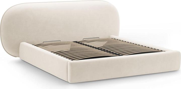 Actual product image Micadoni Velvet Storage Bed With Headboard, "Ovalo", Ivory, 234x270x96 Made in Europe (180 x 200 cm)