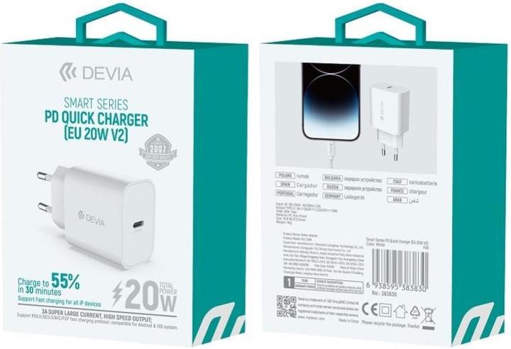 Produktbild Devia Wandladegerät Smart PD 1x USB-C 20W weiss (20 W, 1 Port)