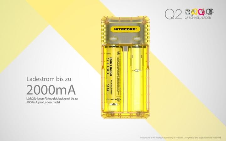 Productafbeelding Nitecore Q2 - Schnelladegerät für Li-Ion Akkus, 2 Schachtlader - 4 Farben zur Auswahl (Lader zonder batterij)