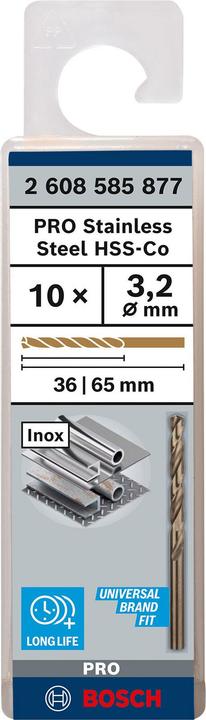 Actual product image Bosch Professional Zubehör PRO Stainless Steel HSS-Co twist drill, 3.2 x 36 x 65 mm (3.2 mm)