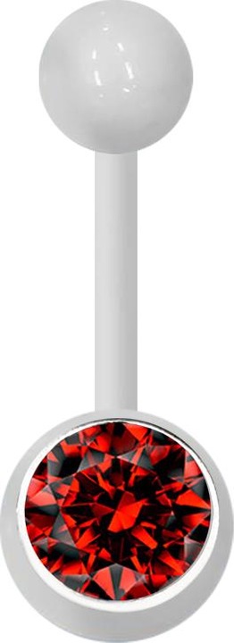 Produktbild Star Piercing Banane weiss mit Kugel und Kugel Kristall rot (Acryl, ohne Messing)