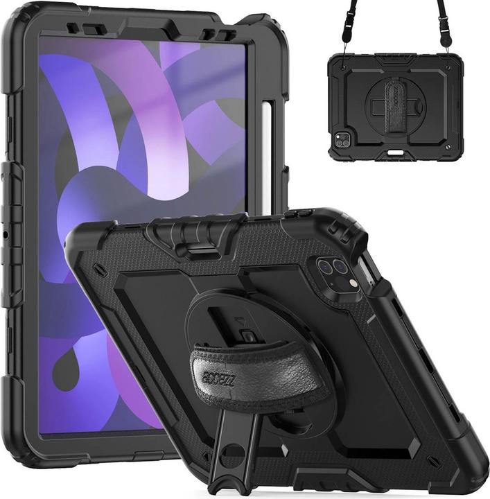 Accezz Rugged Backcover met schouderstrap iPad Air 5 (2022) / Air 4 (2020) - Zwart (Apple iPad Air 2022)