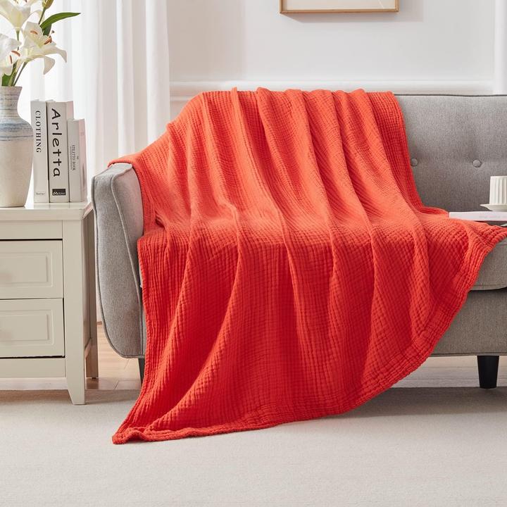 Image du produit Milkii 6-lagige Musselin Decke, 180x140 cm - Koral (180 x 140 cm)