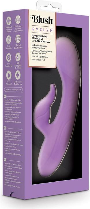 Actual product image Blush Evelyn - 8 Inch Liquid Silicone Quiet G-Spot Rabbit Vibrator With Clitoral Stimulator - 10 Mod