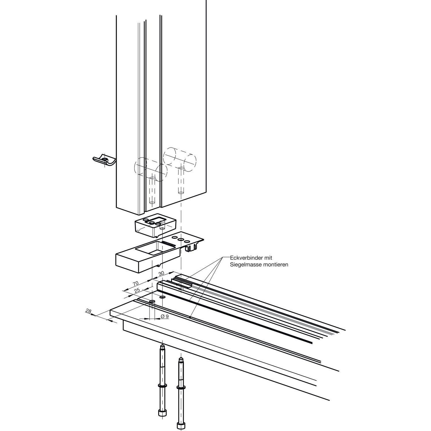 Thumbnail - GU, Türbeschlag + Scharnier, Thermostep Rahmen-Eckverbinder-Set unten IV68