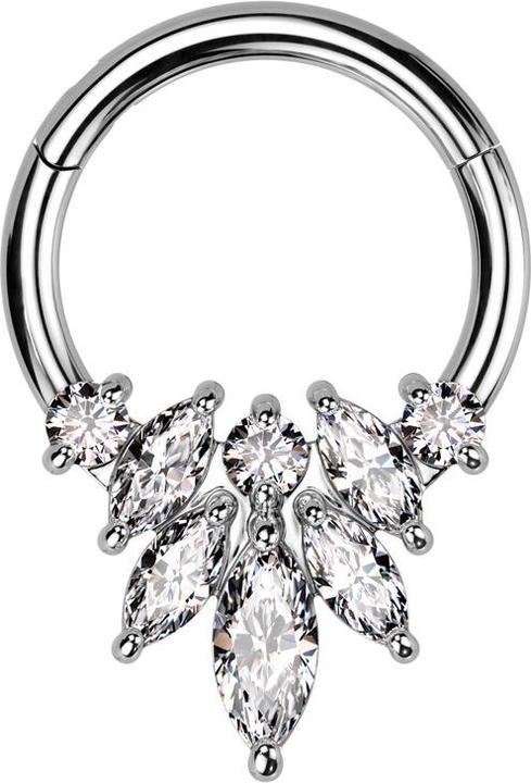 Immagine prodotto Star Piercing Anello micro segmento con cerniera in argento tre cristalli rotondi e quattro ovali argento (Ottone, Acciaio chirurgico 316L)