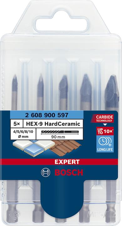 Actual product image Bosch Professional Zubehör EXPERT HEX-9 HardCeramic drill bit set, 4/5/6/8/10 mm, 5 pcs. (10 mm, 5 mm, 6 mm, 4 mm, 8 mm)