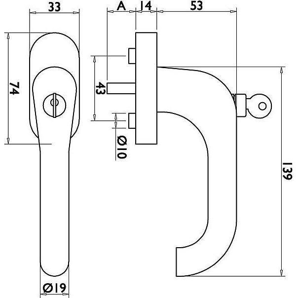 Thumbnail - Universal Textiles, Türgriff + Fenstergriff, Edelstahl Fenstergriff absperrbar U-Form 7mm 100Nm (Türgriff)