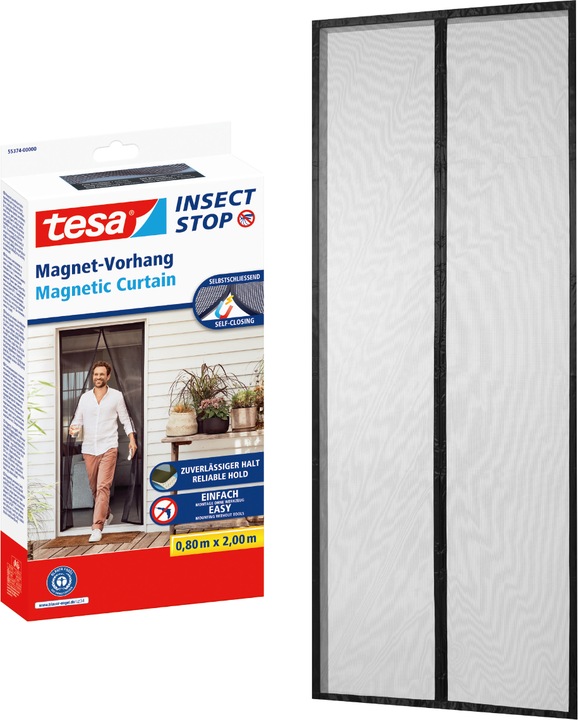 Actual product image tesa Insect screen magnetic curtain for balcony and patio doors, self-closing, mounting without drilling (90 x 210 cm)