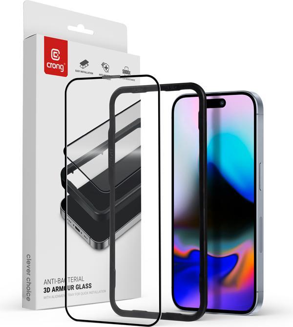 Actual product image Crong Antibacterial 3D armoured glass - 9H full adhesive tempered glass for iPhone 16 Pro Max + mounting (1 Piece, Apple iPhone 16 Pro Max)