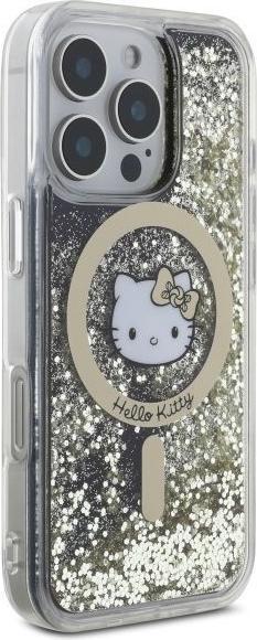Actual product image Hello Kitty HKHMP16LLGDIK iPhone 16 Pro 6.3" czarny złoty/black gold hardcase Liquid Glitter Fever (Apple iPhone 16 Pro)