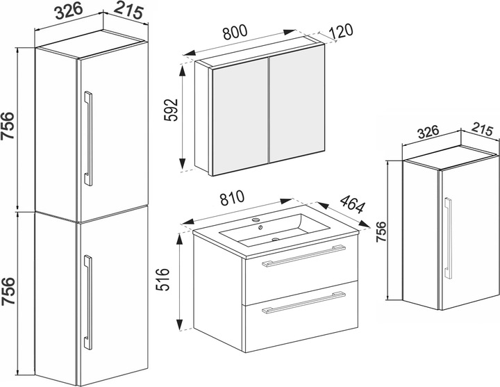 Immagine prodotto VCM Lavabo 5 pezzi Lavabo Badinos 2 cassetti Armadio a specchio
