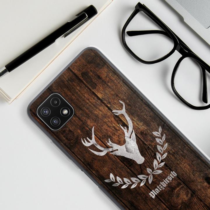 Produktbild DeinDesign Silikon Hülle für Samsung Galaxy A22 5G Handyhülle Case Smartphone Schutzhülle Hirsch Holz (Samsung Galaxy A22 5G)