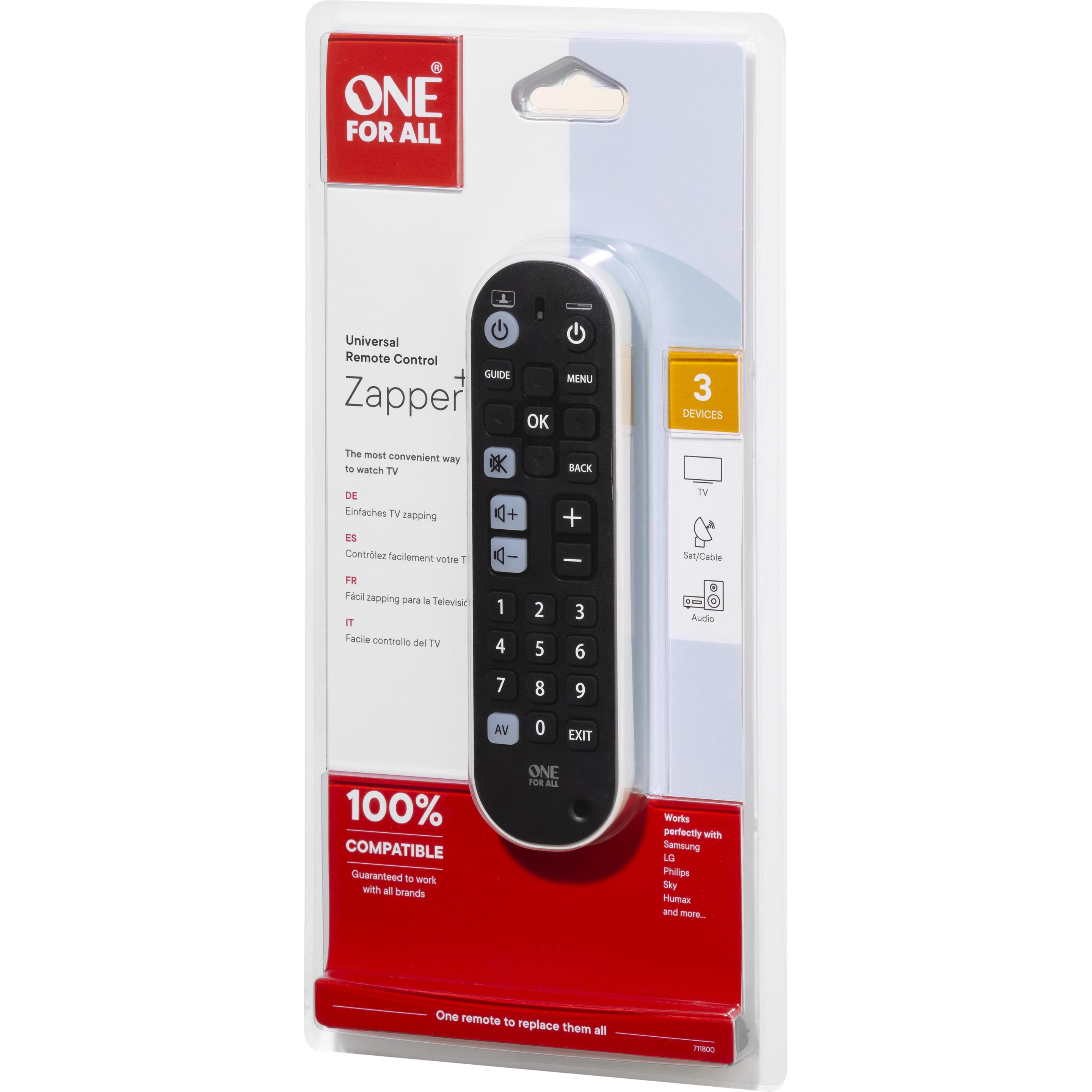 Thumbnail - One for All URC 6820 Zapper + (Universal Fernbedienung, Infrarot), Fernbedienung, Schwarz