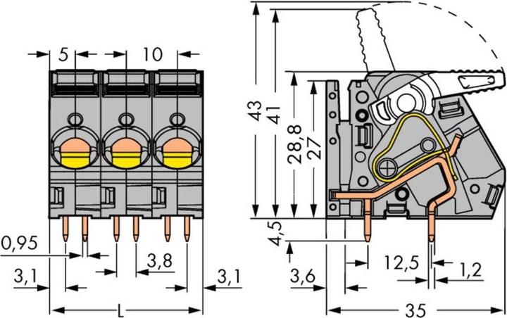 Actual product image Wago PCB terminal Lever