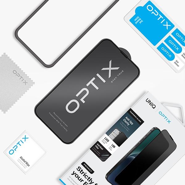 Actual product image Uniq Optix Privacy iPhone 15 Pro Max 6.7" prywatyzujące szkło hartowane z aplikatorem (1 Piece, Apple iPhone 15 Pro Max)