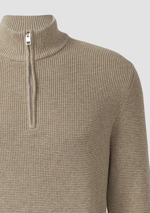 Produktbild s.Oliver Strickpullover Baumwoll-Pullover mit Struktur und Troyer-Kragen (M)