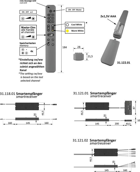 Produktbild Halemeier Funk-Fernbedienung S-Mitter MultiWhite² Smart 12 V