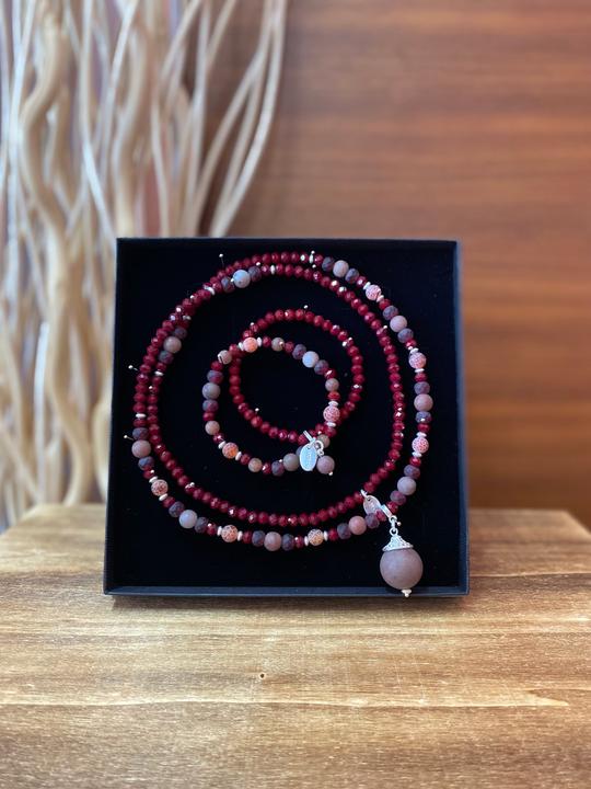 Image du produit Andreani Parure de bijoux en aventurine violette véritable (Rouge)