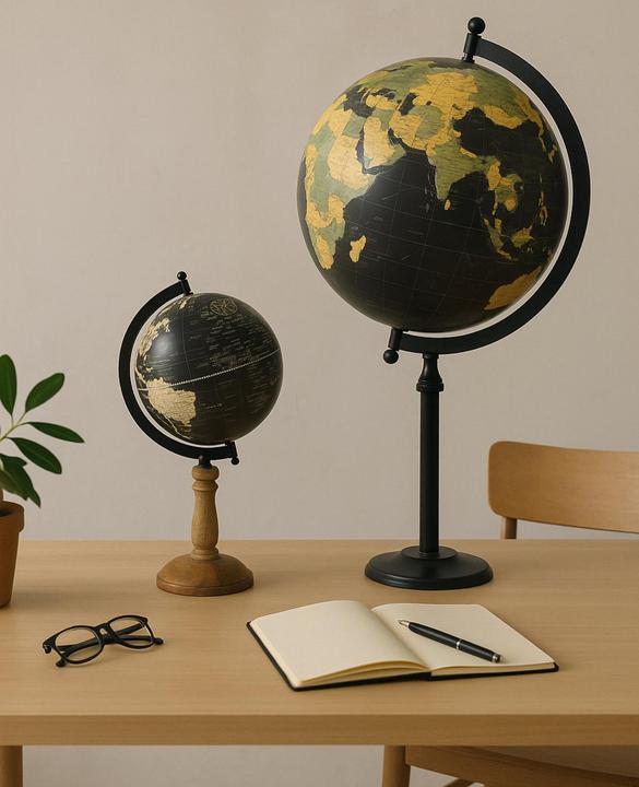 Produktbild Decofinder Globus Auf Fuss Schwarz Natur H: 40 cm (20 cm)