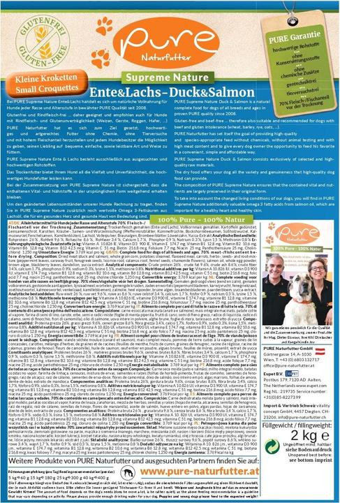 Immagine prodotto Pure Naturfutter Cibo secco Anatra e salmone supremo, crocchette piccole (Senior, Adulto, Junior, 1 pz., 2000 g)