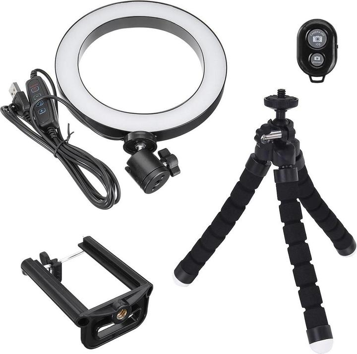 Image du produit JTI Lampe à selfie/annulaire (20 cm) avec trépied malléable (éclairage annulaire)
