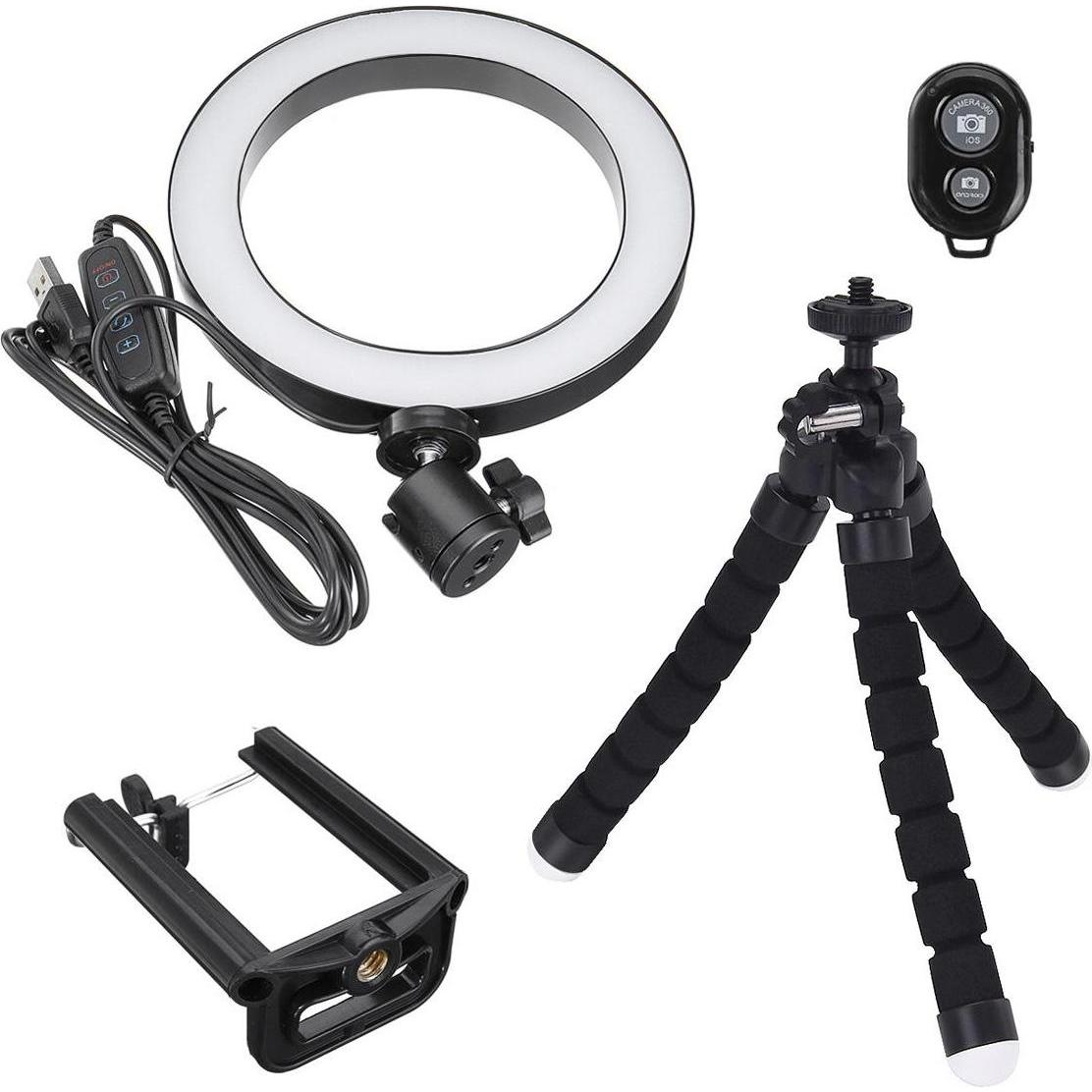 Thumbnail - JTI Selfie-Lampe/Ringlicht (20 cm) mit formbarem Stativ (Ringleuchte), Dauerlicht, Mehrfarbig