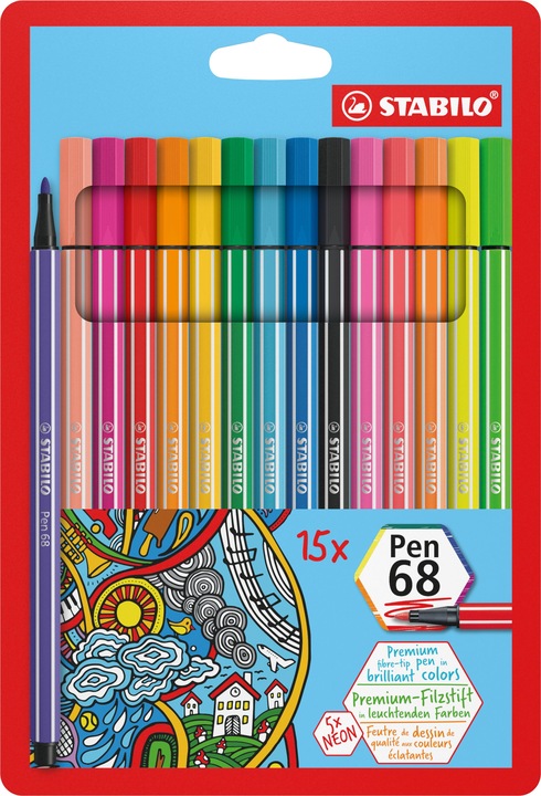 Actual product image STABILO Pen 68 Premium felt-tip pen (Multicoloured, 15 x)