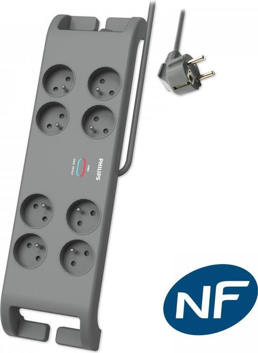 MCL Philips Multiplug Sp 8-Socket 2m Grey (8x, 2 m)