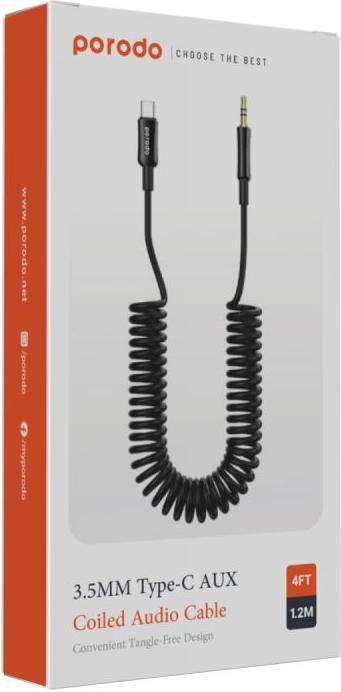 Image du produit Porodo Type C vers AUX Coil Cable 1.2M (1.20 m, Câble AUX)