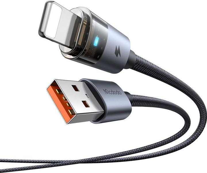 Actual product image Mcdodo - Lightning to USB-A, Transparent Cable with Charging Light, 1.2m, Black (1.20 m)