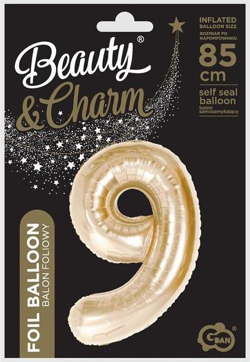 GoDan B&C Folienballon Nummer 9, Champagner, 85 cm (1x)