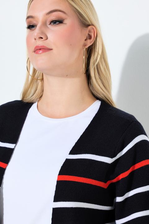 Produktbild Ulla Popken Long-Strickjacke, Ringel, V-Ausschnitt, Langarm (54)