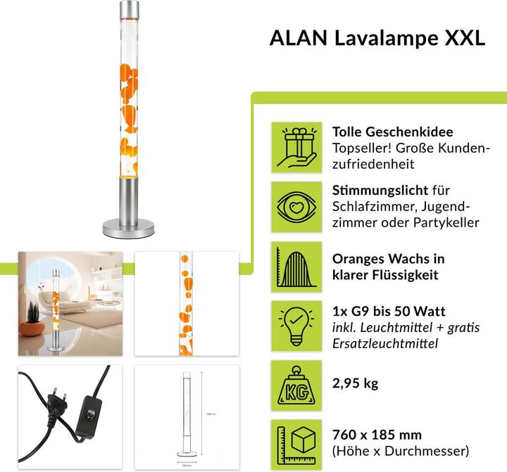 Image du produit Licht-Erlebnisse Lampe à lave Alan (390 lm, G9)