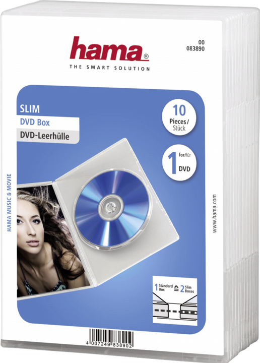 Hama 1x10 DVD-Leerhülle Slim Transparent 50% Platzersp.