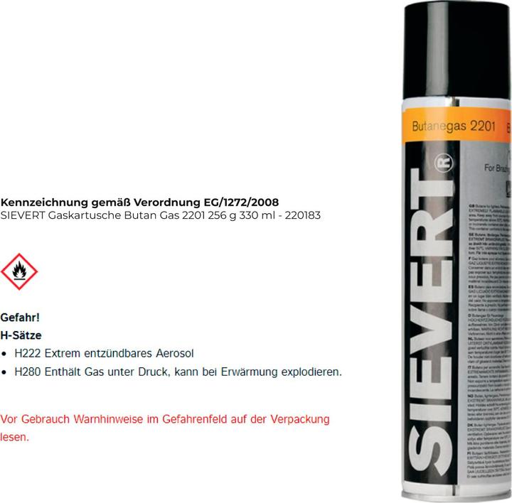 Actual product image Sievert Gas cartridge 256g 330ml 256 g 330 ml