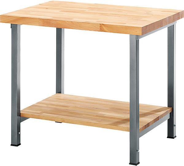 Produktbild eurokraft pro Werkbank, höhenverstellbar, mit Buchemassivplatte (125 cm, 70 cm)