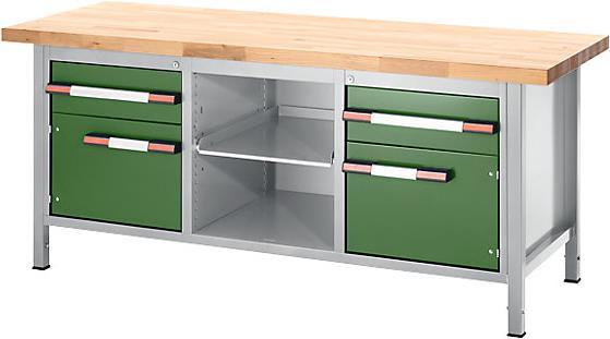 Produktbild eurokraft pro Werkbank, höhenverstellbar, mit Buchemassivplatte (200 cm, 70 cm)