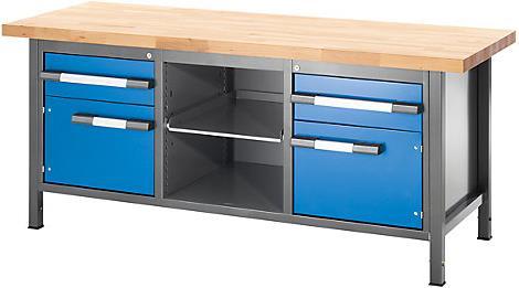 Produktbild eurokraft pro Werkbank, höhenverstellbar, mit Buchemassivplatte (200 cm, 70 cm)