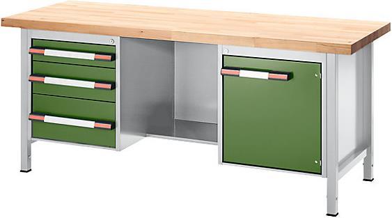 Produktbild eurokraft pro Werkbank, höhenverstellbar, mit Buchemassivplatte (200 cm, 70 cm)