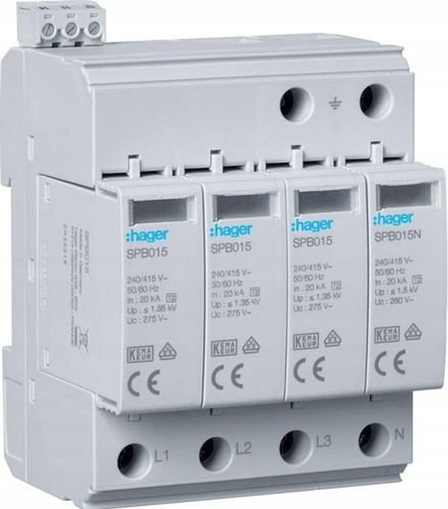 Produktbild Hager Überspannungsableiter T2 4P SPB415 40kA TT/TNS Defektanzeige+Kontakt