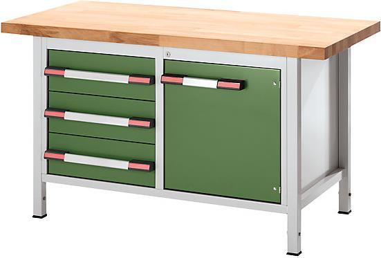 Produktbild eurokraft pro Werkbank, höhenverstellbar, mit Buchemassivplatte (150 cm, 70 cm)
