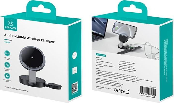 Actual product image Usams Foldable 3-in-1 15W Inductive Charge for Phone/Apple Watch/headphones CD234WXC01 (US-CD234) (15 W)