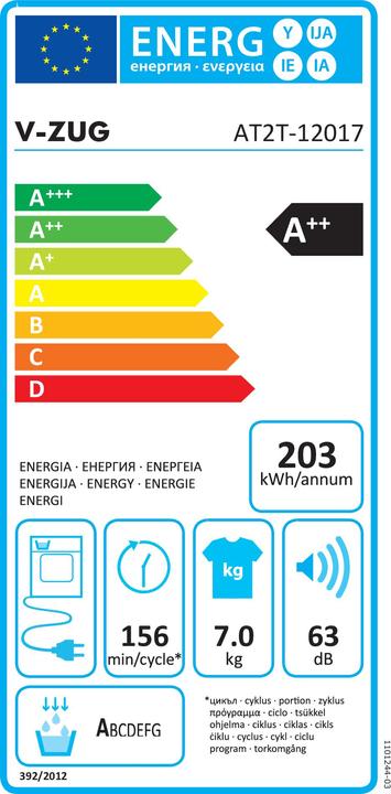 Energie-Label V-Zug AdoraTrocknen V2000 (7 kg, Rechts)